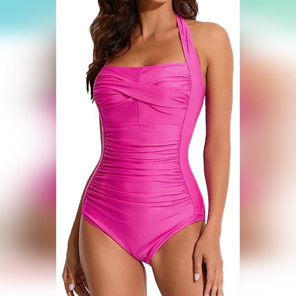 50% Off  Tummy Control Swimwear Halter One Piece Slimming Vintage